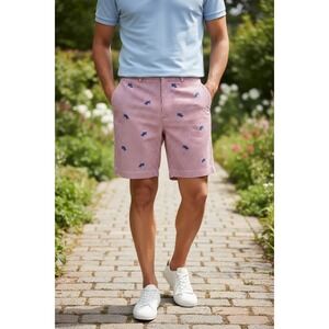 Brooks Brothers 346 Mens Red White Seersucker Crab Embroidered Shorts Size 35